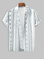 Chemise de Vacances de Plage à Imprimé Géométrique Rayure Verticale à Manches Courtes Xl Blanc