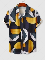 Chemise de Vacances en Blocs de Couleurs Motif Géométrique à Manches Courtes M Bleu profond