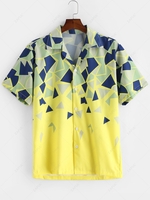 Chemise de Vacances Géométrique Imprimée avec Bouton L Jaune