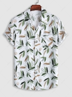 Chemise de Vacances Motif de Feuille à Manches Courtes M Blanc