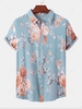 Chemise de Vacances Motif de Fleur à Manches Courtes L Bleu clair
