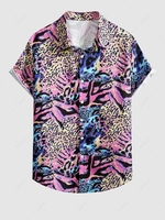 Chemise de Vacances Motif de Léopard Coloré à Manches Courtes S Pourpre