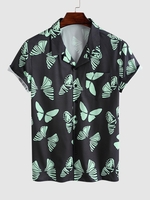 Chemise de Vacances Motif de Papillon L Ardoise bleue foncée