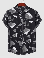 Chemise de Vacances Motif de Rayure Géométrique à Manches Courtes L Noir