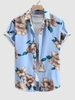 Chemise de Vacances Motif Fleuri à Manches Courtes S Bleu clair