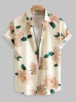 Chemise de Vacances Motif Fleuri à Manches Courtes Xl Café lumière