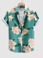 Chemise de Vacances Motif Fleuri à Manches Courtes Xl Vert clair