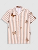 Chemise de Vacances Rayée Boutonnée à Imprimé Papillon Xl Marron camel