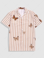 Chemise de Vacances Rayée Boutonnée à Imprimé Papillon Xl Marron camel