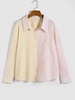 Chemise en Blocs de Couleurs à Goutte Epaule Grande Taille avec Poche 4xl Rose clair