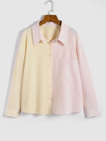 Chemise en Blocs de Couleurs à Goutte Epaule Grande Taille avec Poche 4xl Rose clair