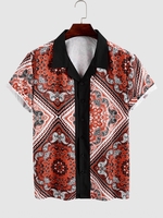 Chemise en Blocs de Couleurs à Manches Courtes S Rouge cerise