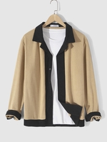 Chemise en Blocs de Couleurs à Manches Longues en Velours Côtelé L Bronze