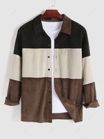Chemise en Blocs de Couleurs à Manches Longues en Velours Côtelé Xl Café profond