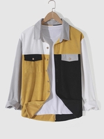 Chemise en Blocs de Couleurs avec Poche à Rabat Design à Manches Longues en Velours Côtelé M Jaune