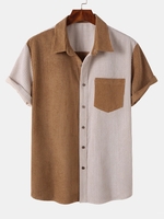 Chemise en Blocs de Couleurs avec Poche en Avant à Manches Courtes en Velours Côtelé Xxl Café lumière