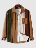Chemise en Blocs de Couleurs avec Poche en Avant à Manches Longues en Velours Côtelé Xl Brun