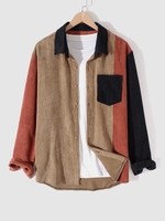 Chemise en Blocs de Couleurs avec Poche en Avant Design en Velours Côtelé Xl Noir