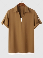 Chemise en Blocs de Couleurs Manches Courtes à Col V Xl Orange tigre
