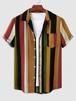 Chemise en Blocs de Couleurs Motif à Carreaux en Coton et en Lin M Vert profond
