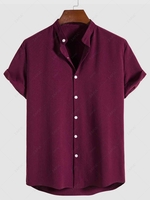 Chemise en Couleur Unie à Manches Courtes à Col Debout 2xl Rouge foncé