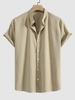 Chemise en Couleur Unie à Manches Courtes à Col Debout L Café lumière