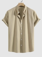 Chemise en Couleur Unie à Manches Courtes à Col Debout L Café lumière