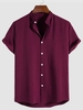 Chemise en Couleur Unie à Manches Courtes à Col Debout L Rouge foncé
