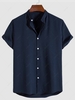 Chemise en Couleur Unie à Manches Courtes à Col Debout M Bleu profond