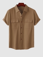 Chemise en Couleur Unie à Manches Courtes L Café