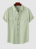 Chemise en Couleur Unie à Manches Courtes L Vert clair