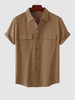 Chemise en Couleur Unie à Manches Courtes M Café