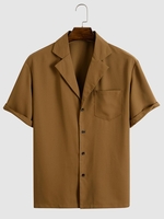 Chemise en Couleur Unie à Manches Courtes M Café profond