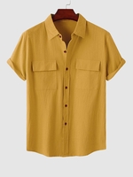 Chemise en Couleur Unie à Manches Courtes M Jaune