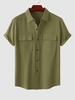 Chemise en Couleur Unie à Manches Courtes M Vert profond