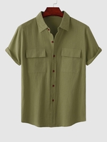 Chemise en Couleur Unie à Manches Courtes M Vert profond