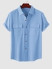 Chemise en Couleur Unie à Manches Courtes S Bleu clair