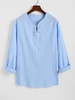 Chemise en Couleur Unie à Manches Longues à Lacets L Bleu clair