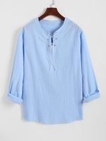 Chemise en Couleur Unie à Manches Longues à Lacets L Bleu clair
