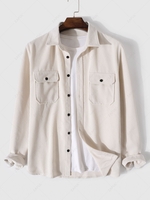 Chemise en Couleur Unie à Manches Longues en Velours Côtelé Xl Café lumière