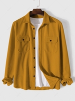Chemise en Couleur Unie à Manches Longues en Velours Côtelé Xxl Jaune