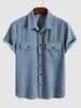 Chemise en Couleur Unie avec Poche en Avant Design en Velours Côtelé 2xl Bleu