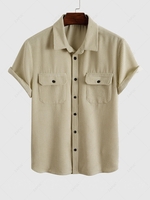 Chemise en Couleur Unie avec Poche en Avant Design en Velours Côtelé 2xl Café lumière