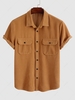 Chemise en Couleur Unie avec Poche en Avant Design en Velours Côtelé L Café