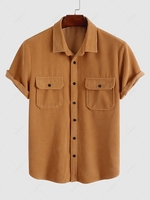 Chemise en Couleur Unie avec Poche en Avant Design en Velours Côtelé L Café