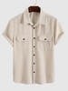 Chemise en Couleur Unie avec Poche en Avant Design en Velours Côtelé S Blanc
