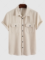Chemise en Couleur Unie avec Poche en Avant Design en Velours Côtelé S Blanc