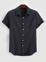 Chemise en Couleur Unie avec Poche en Avant Design S Bleu profond