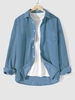 Chemise en Couleur Unie en Velours Côtelé à Manches Longues Xl Bleu