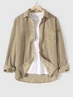 Chemise en Couleur Unie en Velours Côtelé à Manches Longues Xl Café lumière